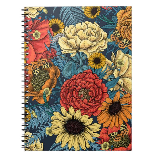Carnet Bouquet de fleurs - roses, pivoines, marguerites e (Devant)