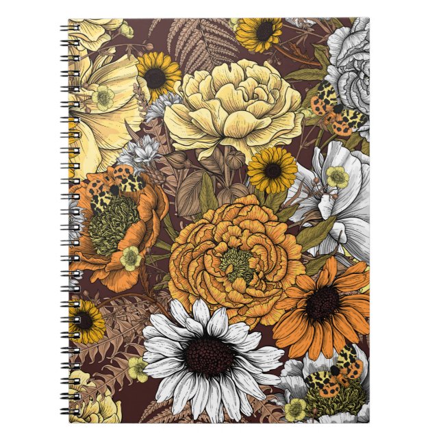 Carnet Bouquet de fleurs - roses, pivoines, marguerites e (Devant)