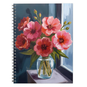 Carnet Bouquet de fleurs rouges vase peinture à l'aquarel