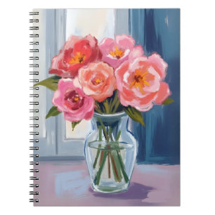 Carnet Bouquet de rose rose Vase en verre floral romantiq