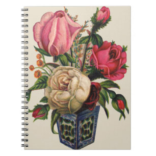 Carnet Bouquet de roses à fleurs de style victorien rose