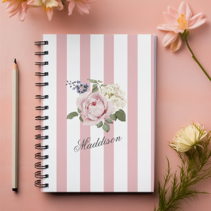 Carnet Bouquet de roses rayées rose-chic du pays Monogram
