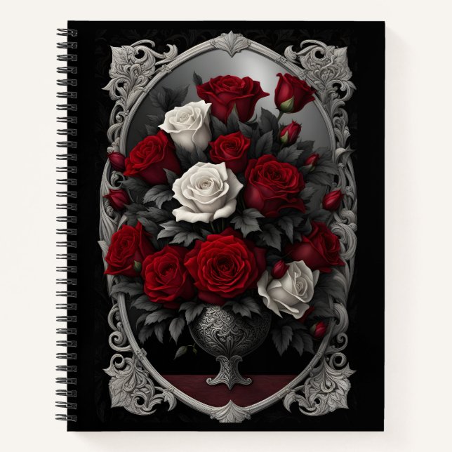 Carnet Bouquet de roses rouges et blanches Goth (Devant)
