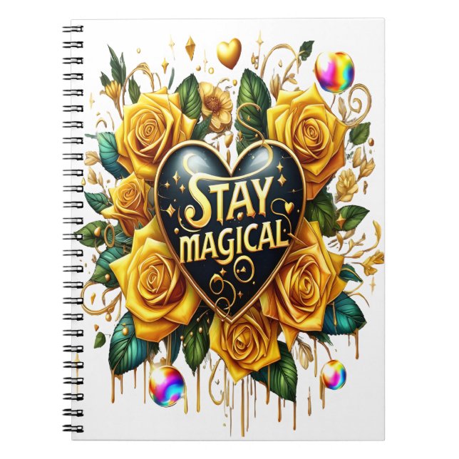 Carnet Bouquet enchanteur de Roses d'or et de coeur (Devant)