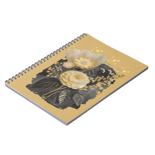 Carnet Bouquet floral magique doré dans un cadre argenté