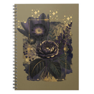 Carnet Bouquet floral magique sombre dans un cadre doré
