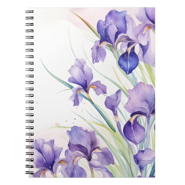 Carnet Bouquet Iris violet sur blanc (Devant)