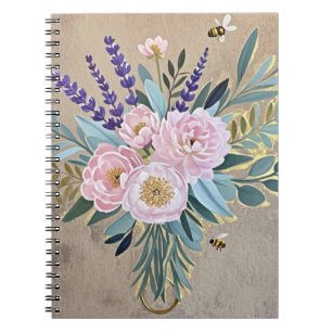 Carnet Bouquet pivoines fleurs de lavande rustique
