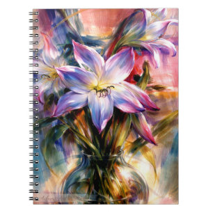 Carnet Bouquet vibrant de lys dans un vase en verre artis