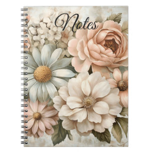 Carnet Bouquet vintage floral aux fleurs moelleuses paste