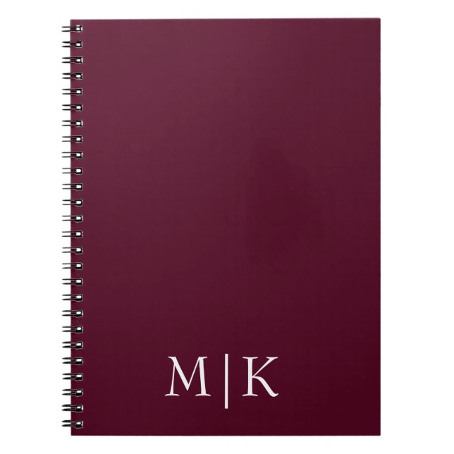 Carnet Bourgogne et blanc | Monogramme moderne (Devant)