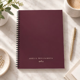 Carnet Bourgogne Minimaliste Nom Personnalisé Écriture Él