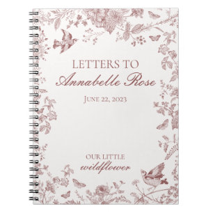 Carnet Bourgogne Toile Lettres Florales pour la Fille qui