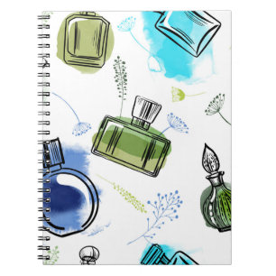 Carnet Bouteille de parfum motif sans soudure et texte aq