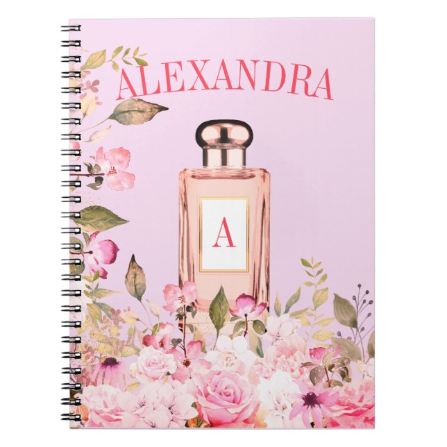 Carnet Bouteille de parfum pourpre Floral Joli Chic Monog (Devant)