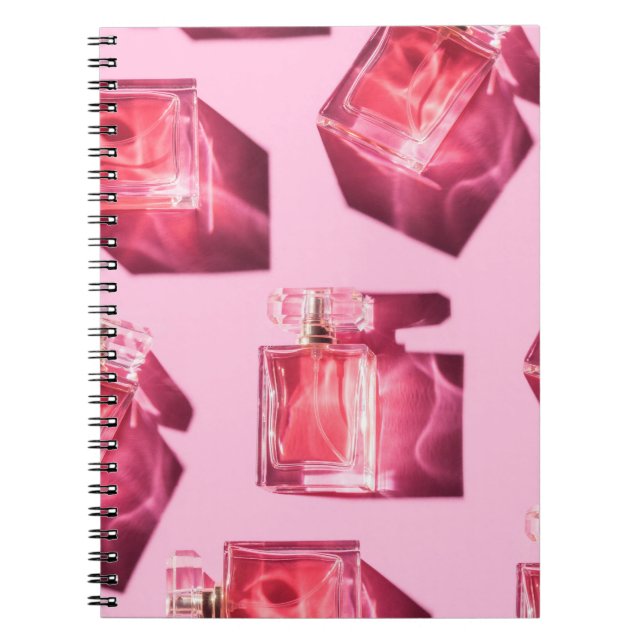 Carnet Bouteilles de parfum, arrière - plan rose, plat (Devant)