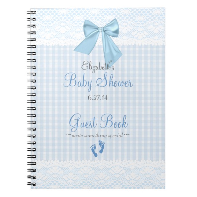 Carnet Bow and Lace Image Blue Baby shower Guest Book- (Devant)