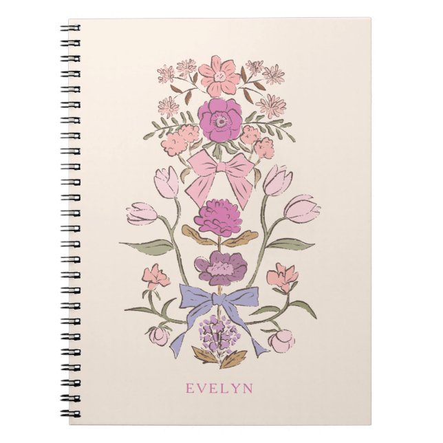 Carnet Bows et fleurs roses et violettes (Devant)