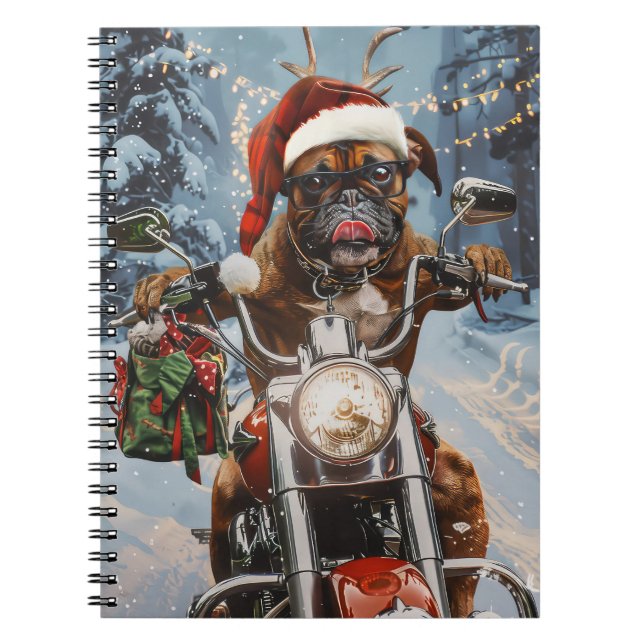 Carnet Boxer Chien équitation Moto Noël (Devant)