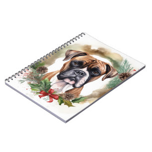 Carnet Boxer Christmas Wreath Festive Pup