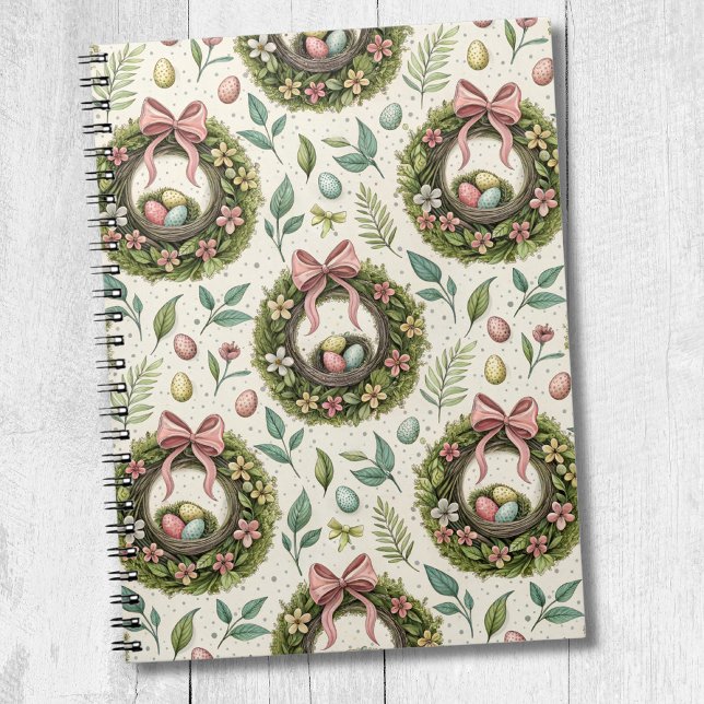 Carnet Boxwood Easter Wreath Pink Bow with Egg (Créateur téléchargé)