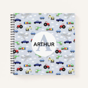 Carnet Boys mignonne Transport Motif et nom Enfants Monog