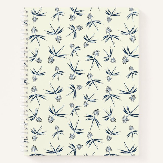 Carnet Branches bleues sur crème - motif sans soudure. (Devant)