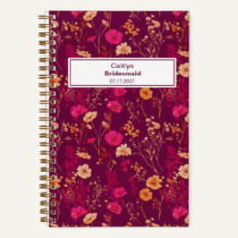 Carnet Bridesmaid Burgundy Floral Pattern Notebook