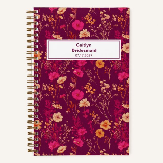 Carnet Bridesmaid Burgundy Floral Pattern Notebook (Recto)