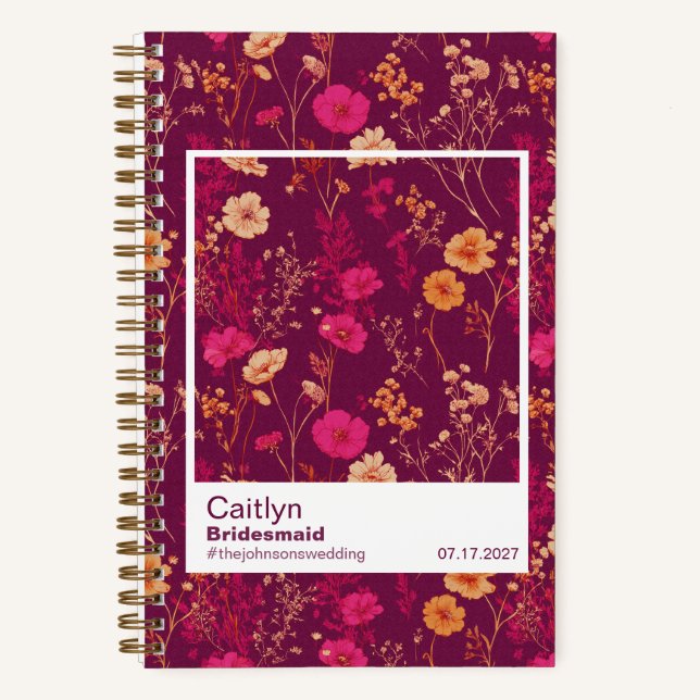Carnet Bridesmaid Burgundy Floral Pattern Swatch (Recto)