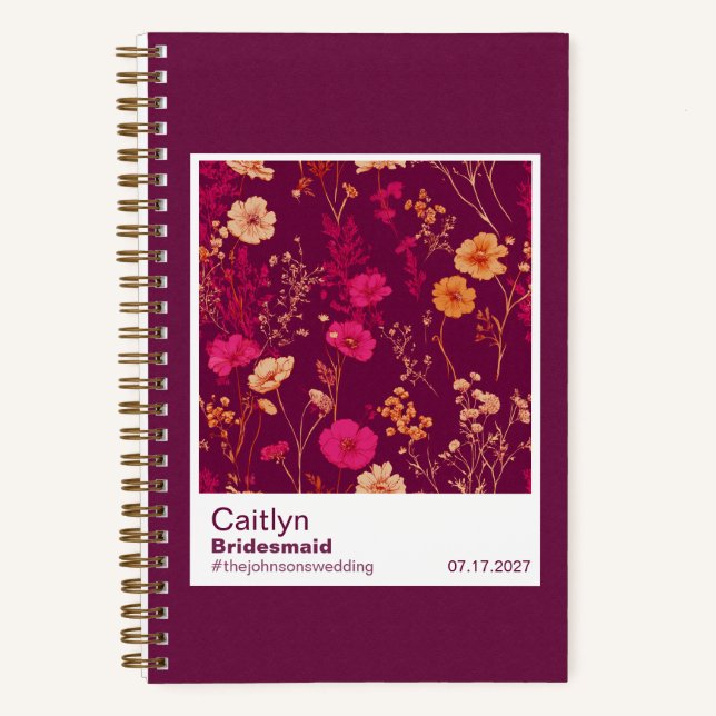 Carnet Bridesmaid Burgundy Floral Pattern Swatch (Recto)