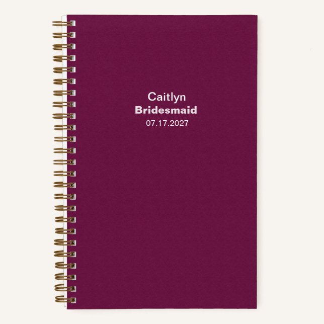 Carnet Bridesmaid Burgundy Typographic Notebook (Recto)