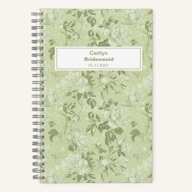 Carnet Bridesmaid Green Floral Nameplate Notebook (Recto)