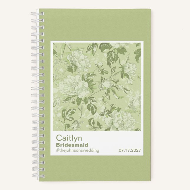 Carnet Bridesmaid Green Floral Pattern Swatch (Recto)