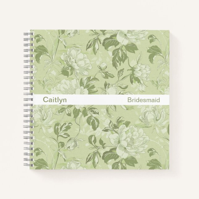 Carnet Bridesmaid Minimalist Stripe Green Floral Square (Devant)