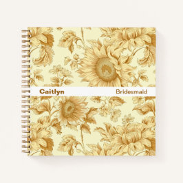 Carnet Bridesmaid Yellow Sunflower Floral Square Notebook