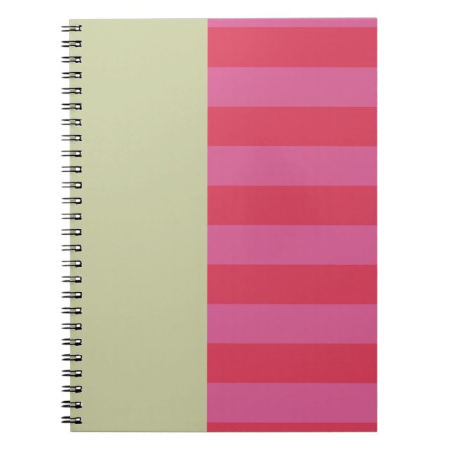 Carnet Bright Cheerful pink and sage green striped design (Devant)