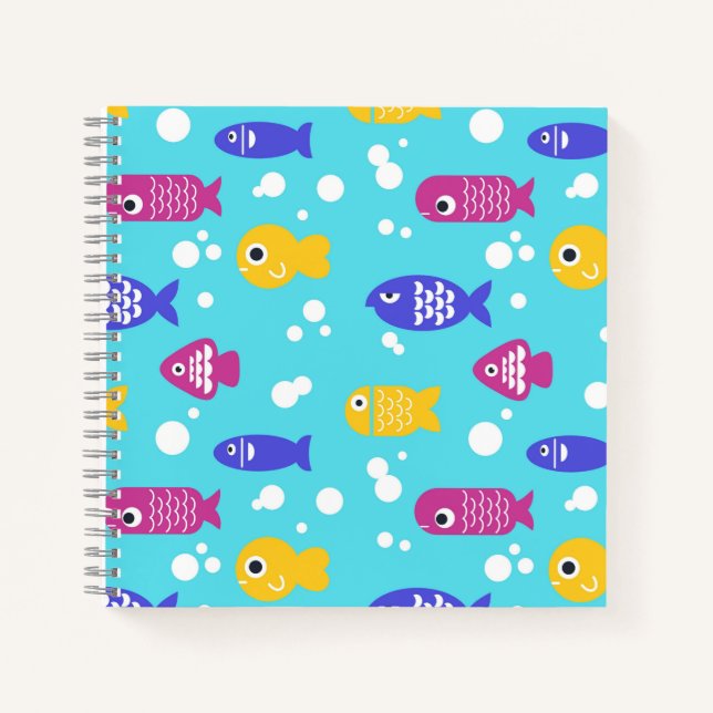Carnet Bright Colorful Cartoon Fish Pattern Blue (Devant)