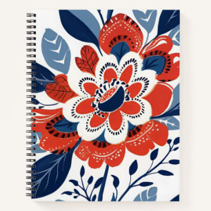 Carnet Bright Red and Blue Botanical