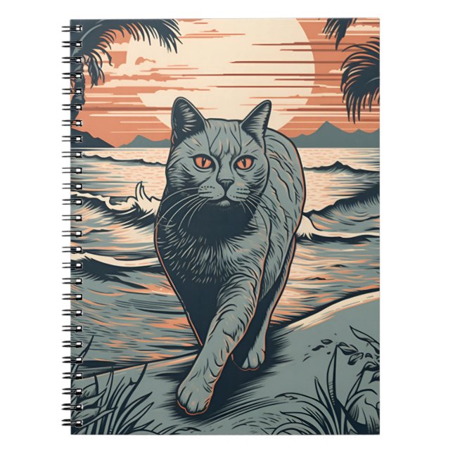 Carnet British Shorthair cat sur une plage tropicale (Devant)