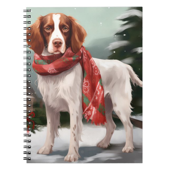 Carnet Brittany Spaniel Dog à Noël de neige (Devant)