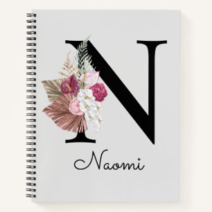 Carnet Broderie Rose Boho Floral Initiale N