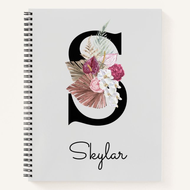Carnet Broderie Rose Boho Floral Initiale S (Devant)