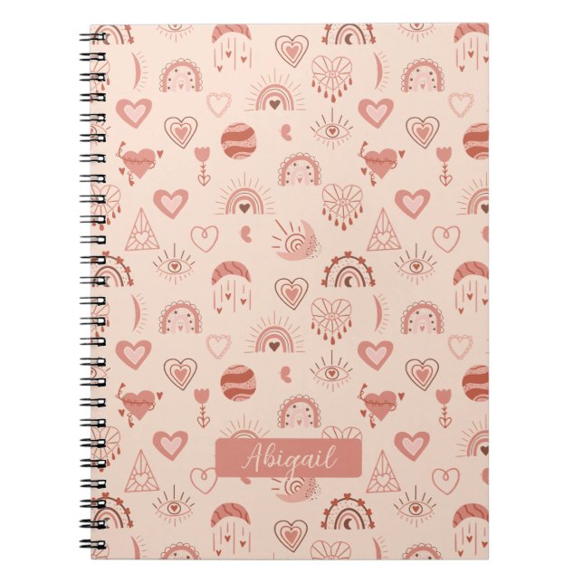 Carnet Brouiller | Terracotta Boho Heart Nom du Motif à t (Devant)