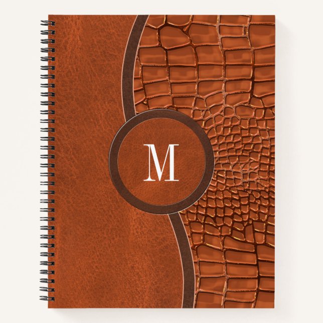 Carnet Brown Faux Alligator Cuir Peau Monogramme de luxe (Devant)