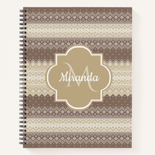 Carnet Brown neutre et Tan Knit Motif avec nom (Devant)
