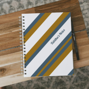 Carnet Brun foncé bleu rayures géométriques diagonales