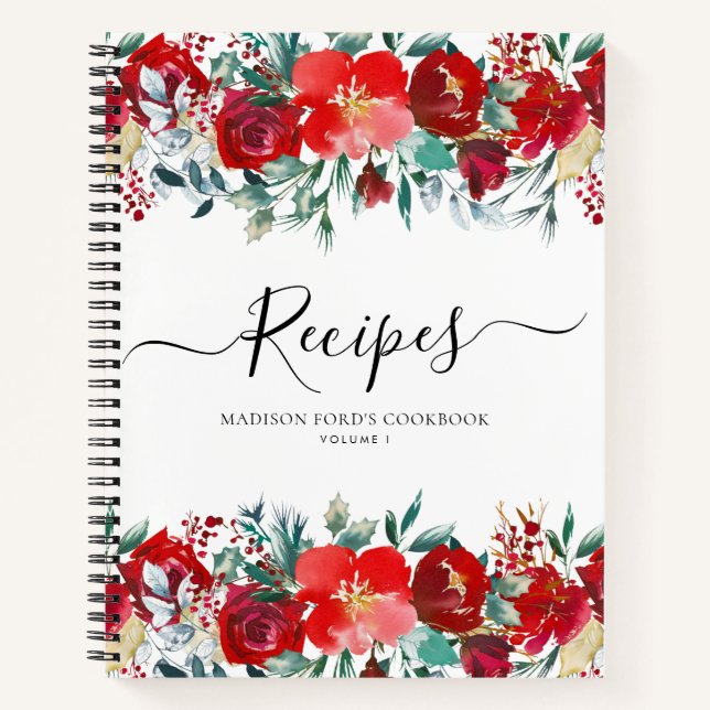Carnet Budget Floral Bourgogne Rouge Fêtes Cuisine Recett (Devant)