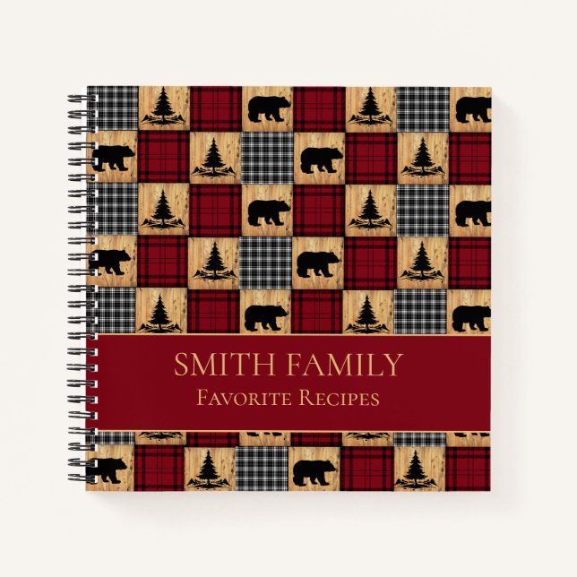 Carnet Buffalo rustique Chèque Bois Rouge Noir Recette (Devant)