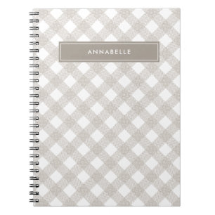 Carnet Buffalo tartan moderne beige naturel personnalisé